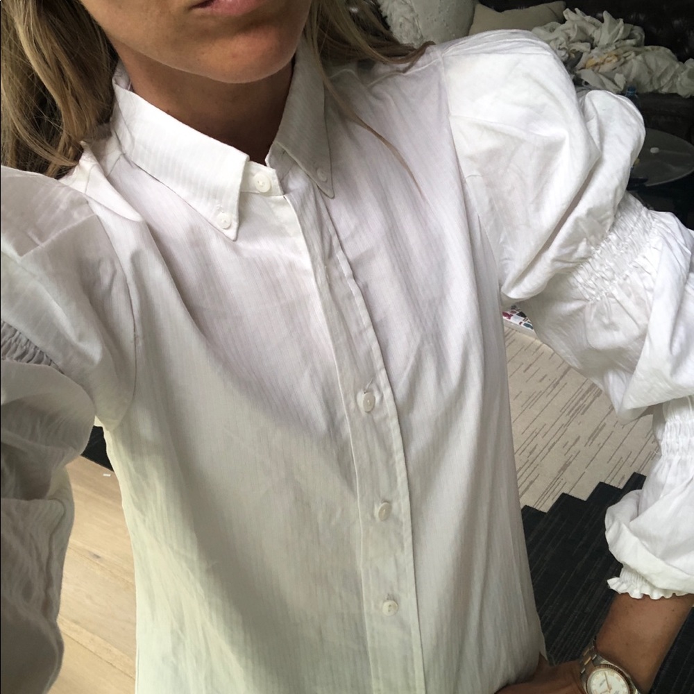 White Button Down w/Fun Sleeves!!